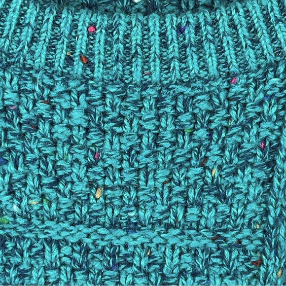 LANDS END Aqua Green Confetti Rag Sweater Wool Blend XL - Picture 5 of 15